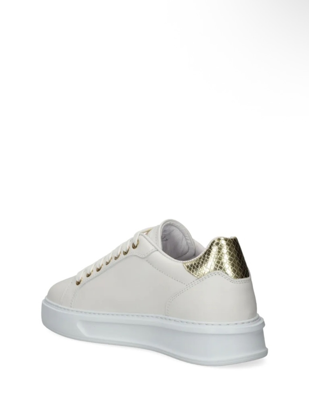 Roberto Cavalli White Leather Sneakers with Gold Snake-Logo Accent - Picture 2 of 8